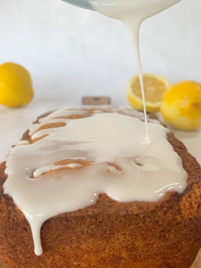 Lemon Drizzle Cake Recipe Step 3. Drizzle over icing topping.
